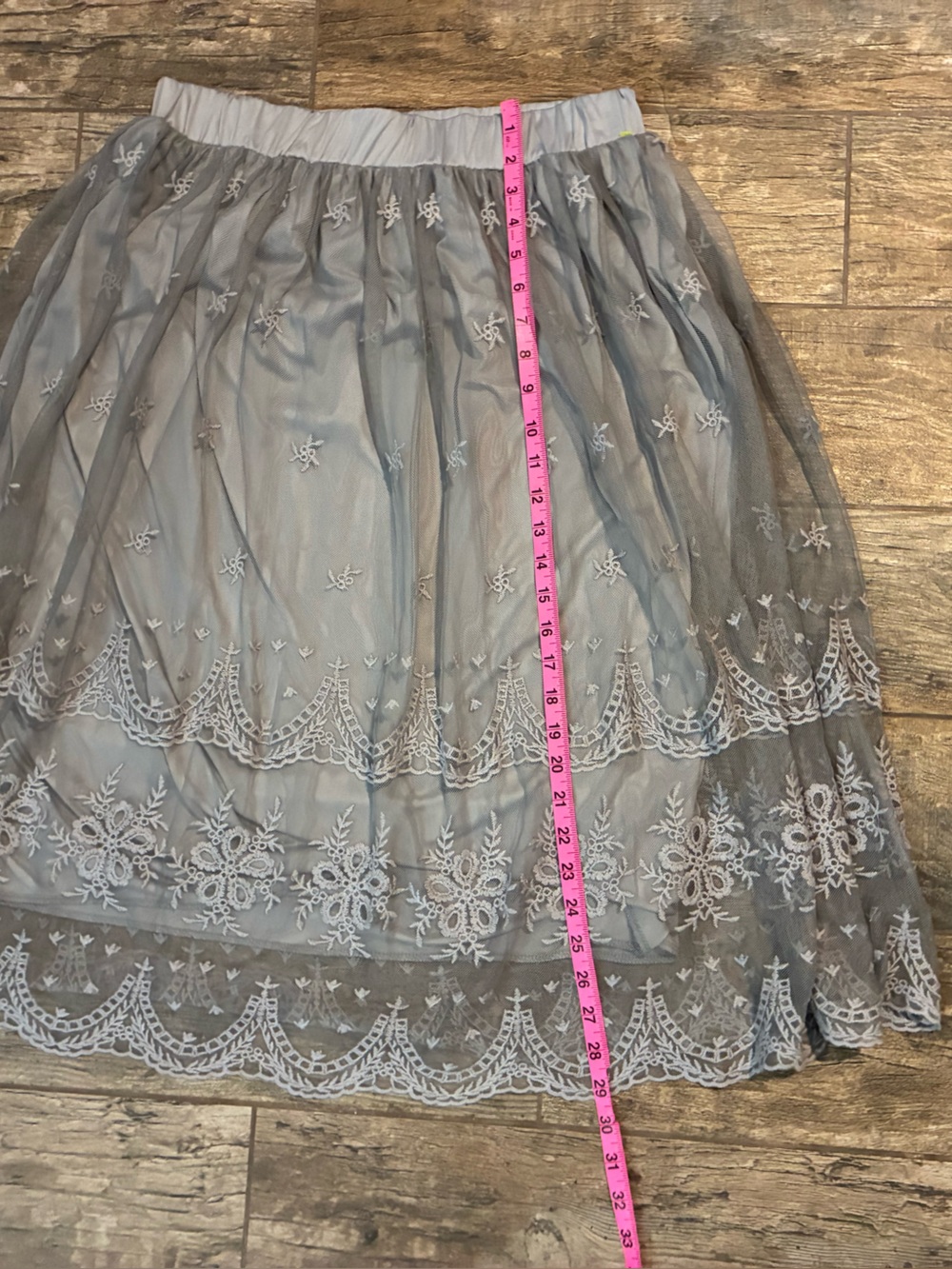 indigo soul Gray lace Embroidered A-Line Midi Skirt - Picture 6 of 6